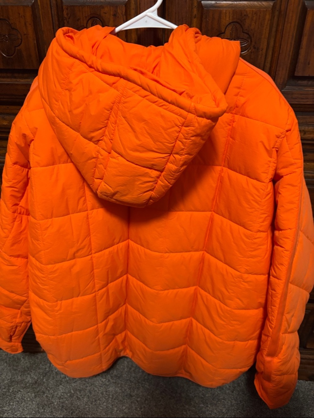 Women’s Orange Puffer Jacket with Hood - Picture 3 of 3